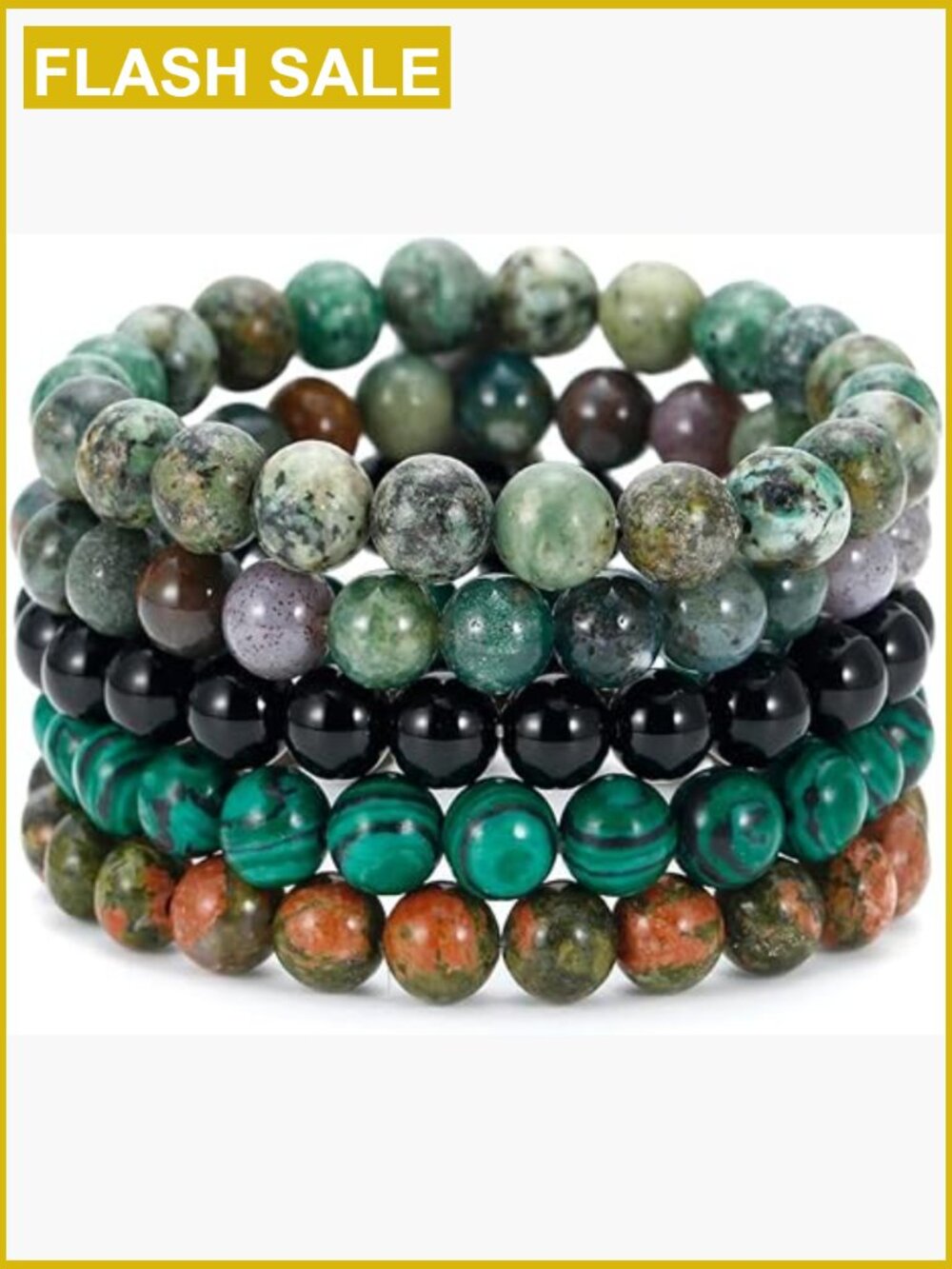 5pc Semi-Precious Gemstone Stretch Bracelet Set Healing Crystal Beaded Unisex